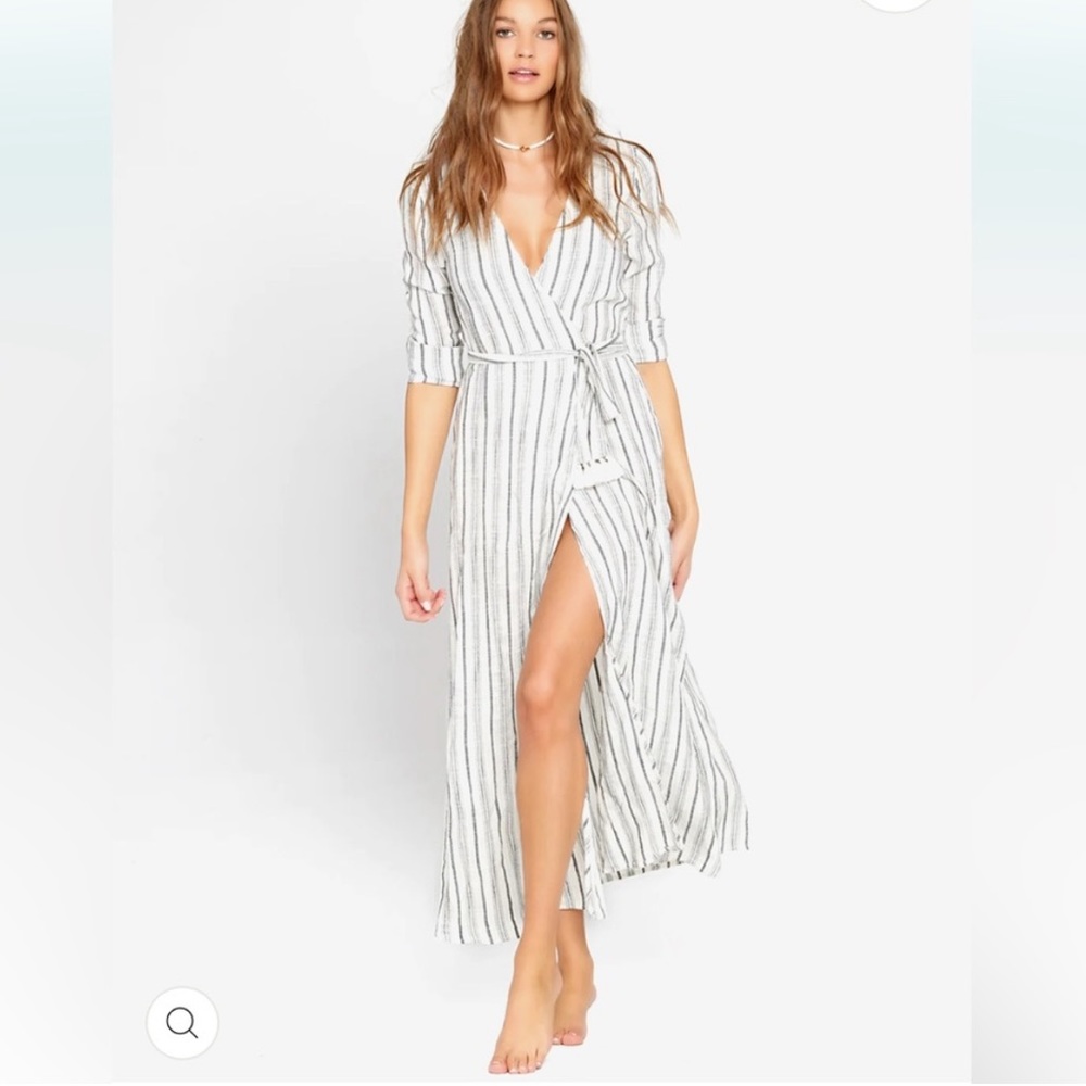 L*SPACE Tybee Black/White Stripe Maxi Wrap Dress XS